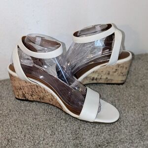 Monrovia White Ankle Strap Cork Wedge Sandals Womens Size 9.5 Open Toe NEW